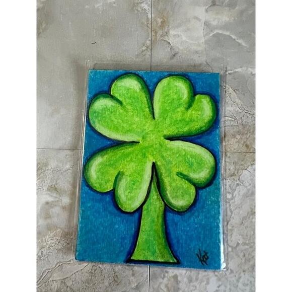 Handmade Other - OOAK Original 2.5" x 3.5" Art Magnet - Shamrock - By Kat Sanders